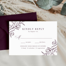 Esboço Floral Roxo Escolha de Refeição Casamento