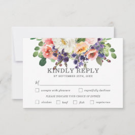 Cartão RSVP Escolha da Refeição de Casamento Floral Branco Pur