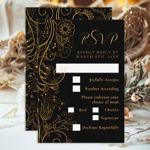 Cartão RSVP Escolha da Refeição de Casamento Floral Elegante D