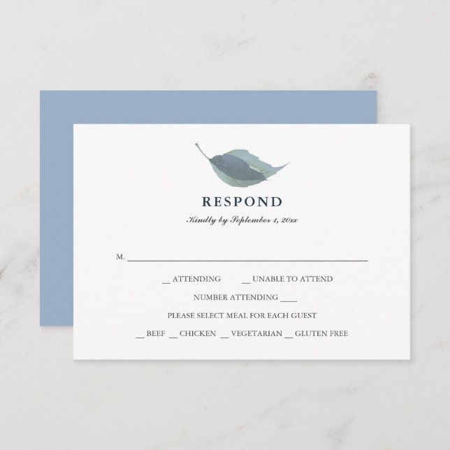 Cartão RSVP Escolha da Refeição de Verde Azul Simples (Frente/Verso)