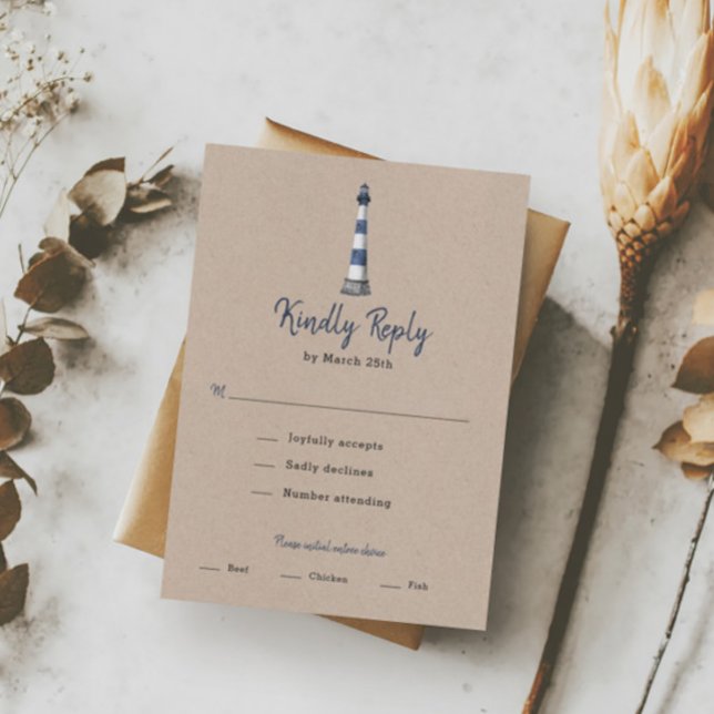 Cartão RSVP Escolha da Refeição do Casamento do Farol Branco A (Criador carregado)