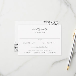 Cartão RSVP Escolha da Refeição do Casamento Floral Negro