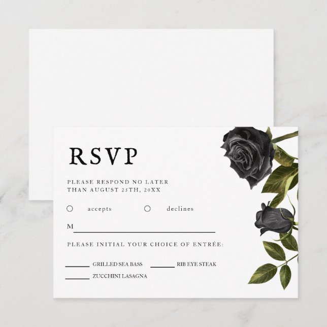 Cartão RSVP Escolha da Refeição do Rosa Negro de Casamento Gót (Frente/Verso)