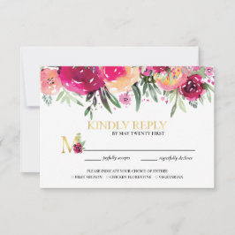 Cartão RSVP Escolha das Refeições de Casamento Rosa-Rosa-Flora
