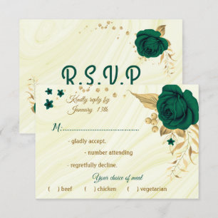 Cartão RSVP escolha de farinha de mármore floral de ouro verde