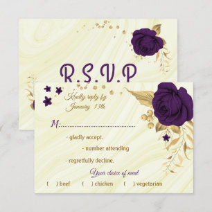 Cartão RSVP escolha de farinha de ouro floral roxo real