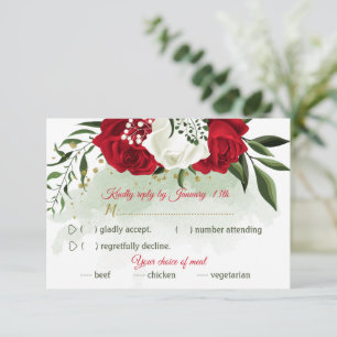 Cartão RSVP escolha de farinha floral vermelha e branca