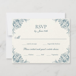 Cartão RSVP Escolha de Refeição Bordas Barrocas Azuis Ornament