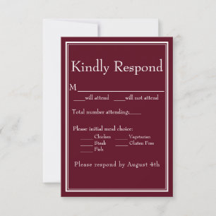 Cartão RSVP Escolha de Refeição Burgundy Minimalista Moderna