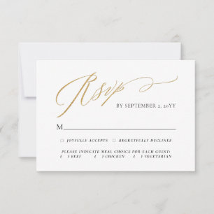 Cartão RSVP Escolha de Refeição Casamento Escrito Simples Eleg