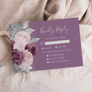 Cartão RSVP Escolha de Refeição Casamento Floral Rosa Malva Pr