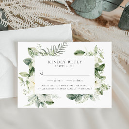 Cartão RSVP Escolha de Refeição com Flores Brancas e Vegetação