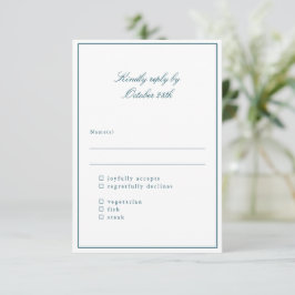 Cartão RSVP Escolha de Refeição de Casamento Azul Elegante Clá