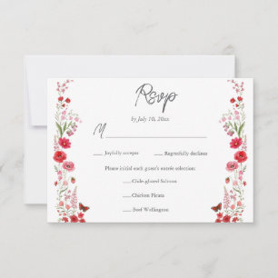 Cartão RSVP Escolha de Refeição de Casamento Boho Rosa e Verme