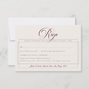 Cartão RSVP Escolha de refeição de casamento clássico Burgundy