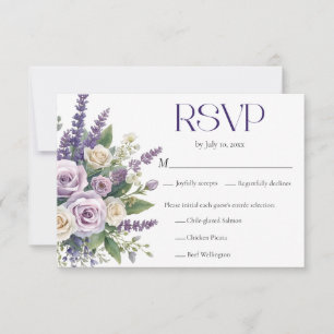 Cartão RSVP Escolha de Refeição de Casamento de Rosas Lavanda