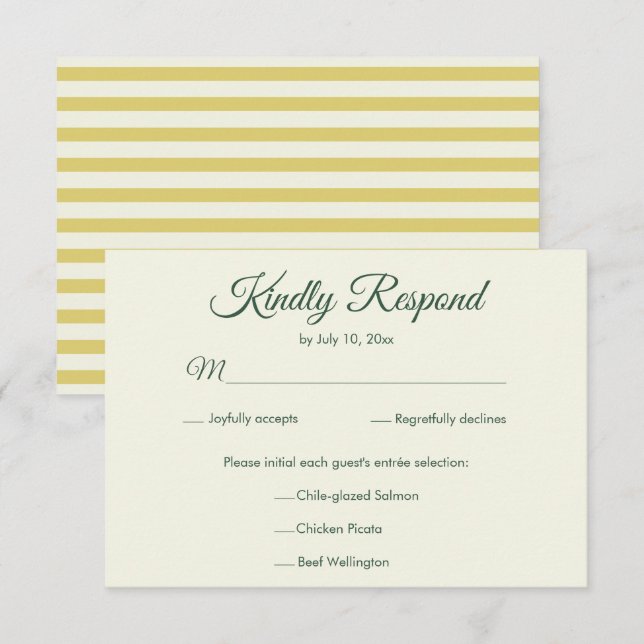 Cartão RSVP Escolha de Refeição de Casamento Elegante Amarelo  (Frente/Verso)