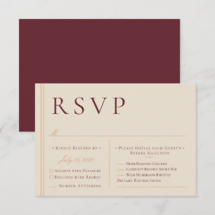 Cartão RSVP Escolha de Refeição de Casamento em Marfim e Borgo