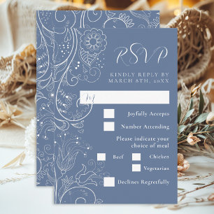 Cartão RSVP Escolha de Refeição de Casamento Floral Azul Empoe