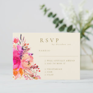Cartão RSVP Escolha de Refeição de Casamento Floral com Aquare