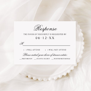Cartão RSVP Escolha de Refeição de Casamento Preto e Branco em