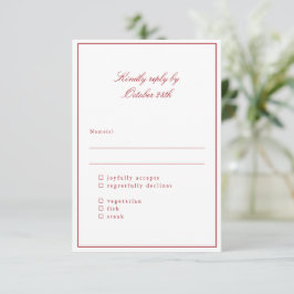 Cartão RSVP Escolha de Refeição de Casamento Vermelho Clássico