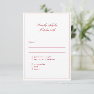 Cartão RSVP Escolha de Refeição de Casamento Vermelho Clássico