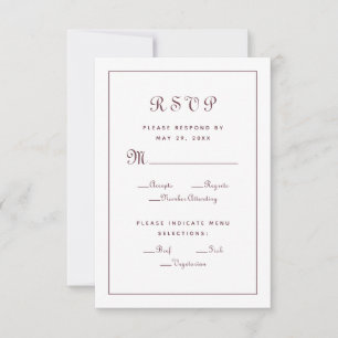 Cartão RSVP Escolha de Refeição de Recepção de Casamento Burgu
