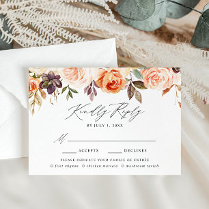 Cartão RSVP Escolha de Refeição Floral de Outono Rústica Elega