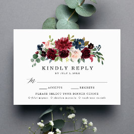 Cartão RSVP Escolha de Refeição Floral Rosa Burgundy Nobre