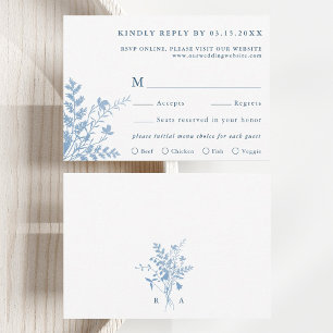 Cartão RSVP Escolha de Refeição para Casamento Botânico Azul F