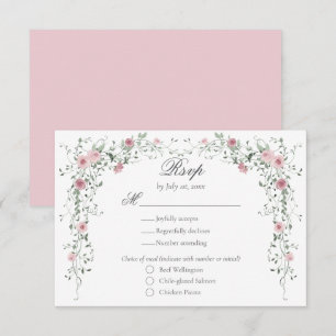 Cartão RSVP Escolha de Refeição para Casamento com Flores Rosa