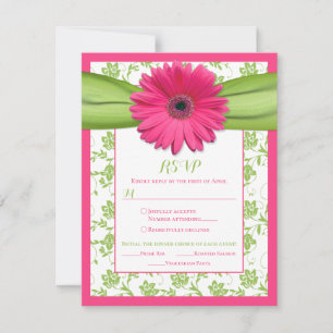 Cartão RSVP Escolha de Refeição para Casamento Pink Green Dais