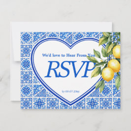 Cartão RSVP 💙🍋Escolha de refeição + QR Azul & Limone Romance