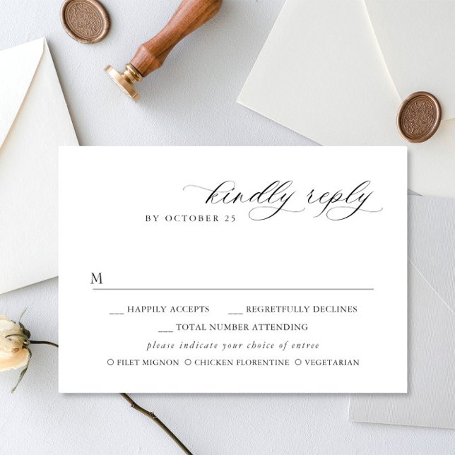 Cartão RSVP Escolha de refeições para caligrafia simples e ele (Criador carregado)