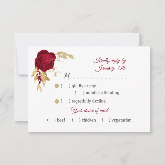 Cartão RSVP escolha entre farinha burgundi e dourada (Frente)