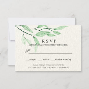 Cartão RSVP ESCOLHA WEDDING etéreo da REFEIÇÃO do verde R
