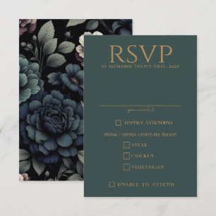 Cartão RSVP Escolhas de Comida Floral Azul Melancólica