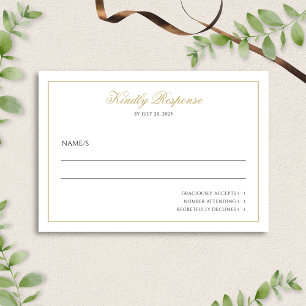 Cartão RSVP Escrita Elegante Formal Casamento Preto e Dourado