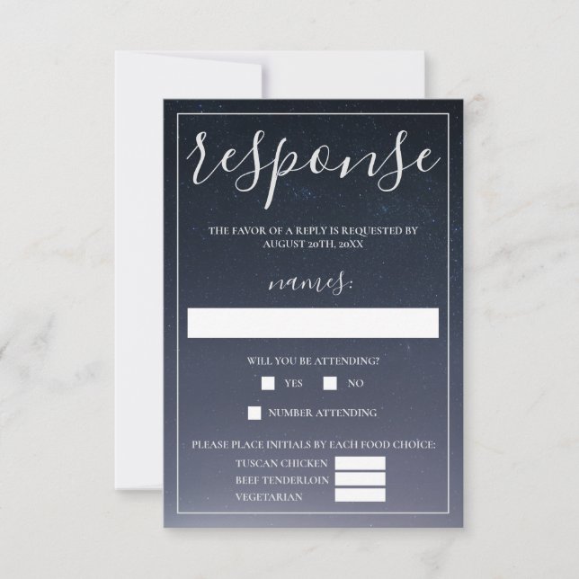 Cartão RSVP Escrito No Casamento da Noite das Estrelas (Frente)