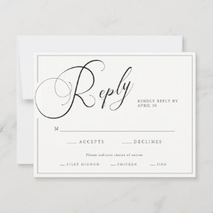 Cartão RSVP Escuro Elegante Preto e Branco com Casamento de En