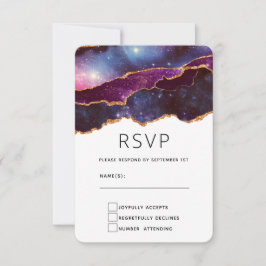 Cartão RSVP Espaço Azul e Roxo e Estrelas Casamento Agato Mode