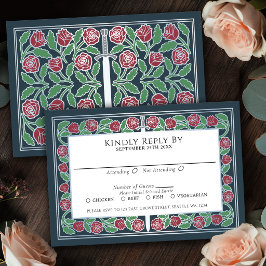 Cartão RSVP Espada Floral Prateada Medieval Cinza Casamento Re