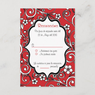 Cartão RSVP Espanhol de Quinceañera Vermelha e Pre