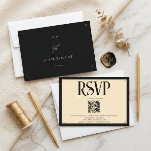 Cartão RSVP Espanhol Monograma Art Déco Marfim Casamento códi