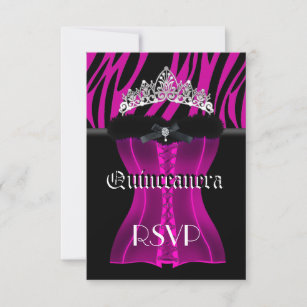 Cartão RSVP Espartilho cor-de-rosa da tiara do preto da zebra