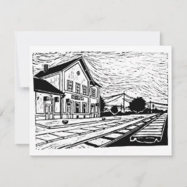 Cartão RSVP Estação de Lovrin Linocut