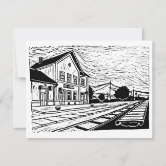 Cartão RSVP Estação de Lovrin Linocut