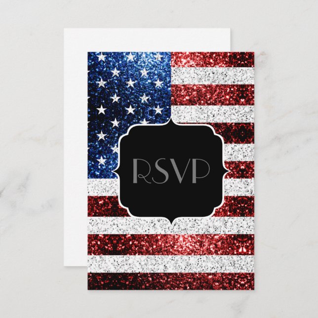 Cartão RSVP Estados Unidos bandeira azul brilha brilho vermelh (Frente/Verso)