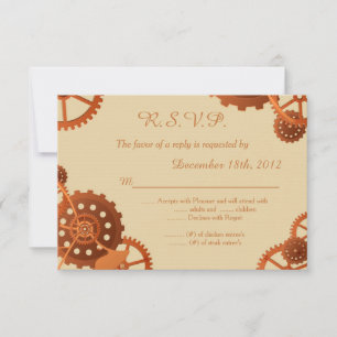 Cartão RSVP Estampunk Cogs Gears Casando 3,5x5 R.S.V.P. Respos